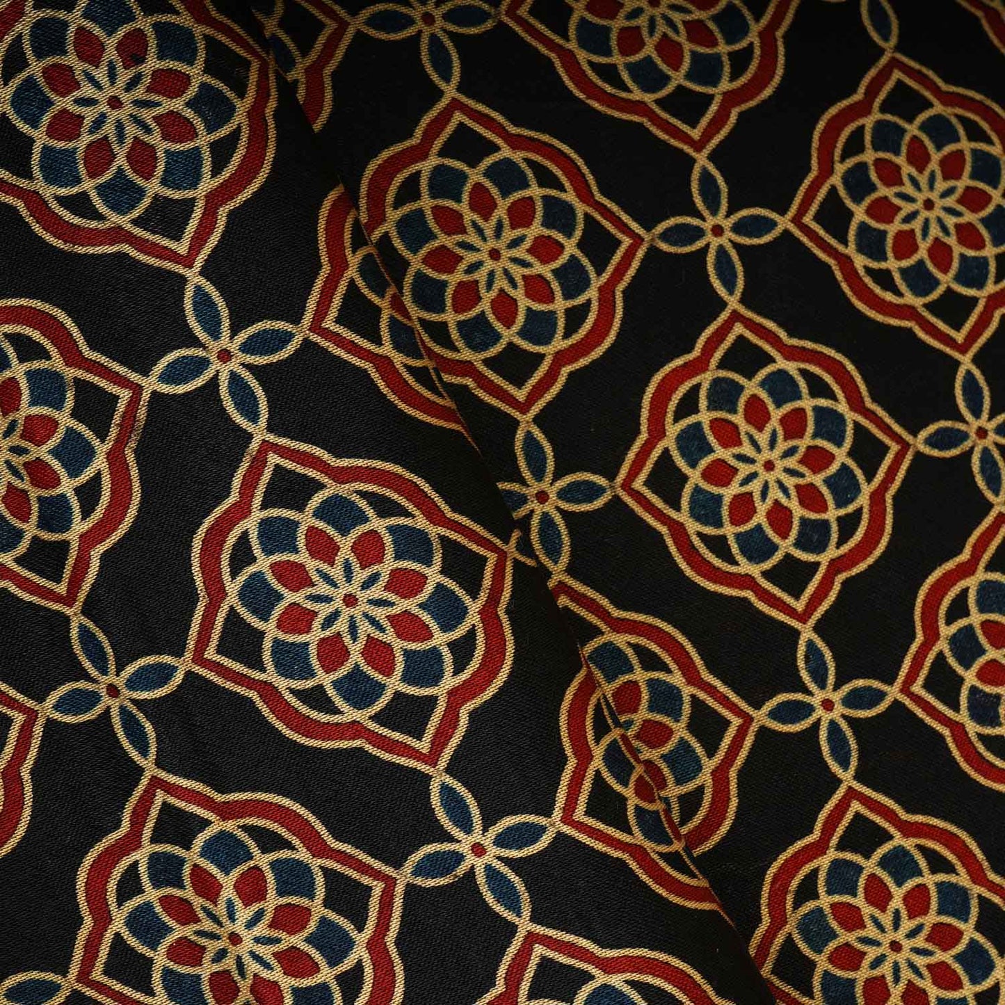 Black Floral Print Mashru Silk Fabric EEG-28312
