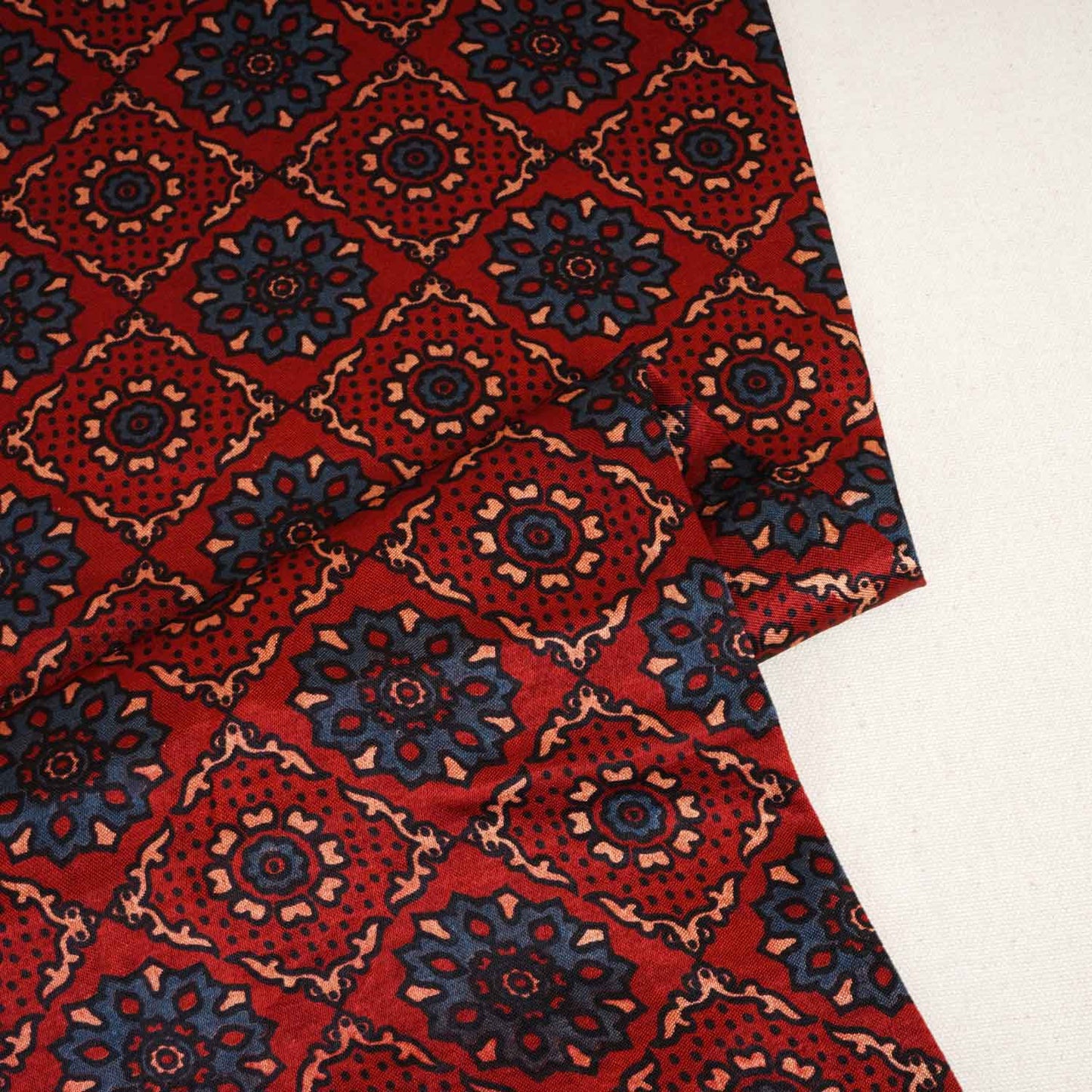 Red Ajrakh Print Mashru Silk Fabric EEG-28313