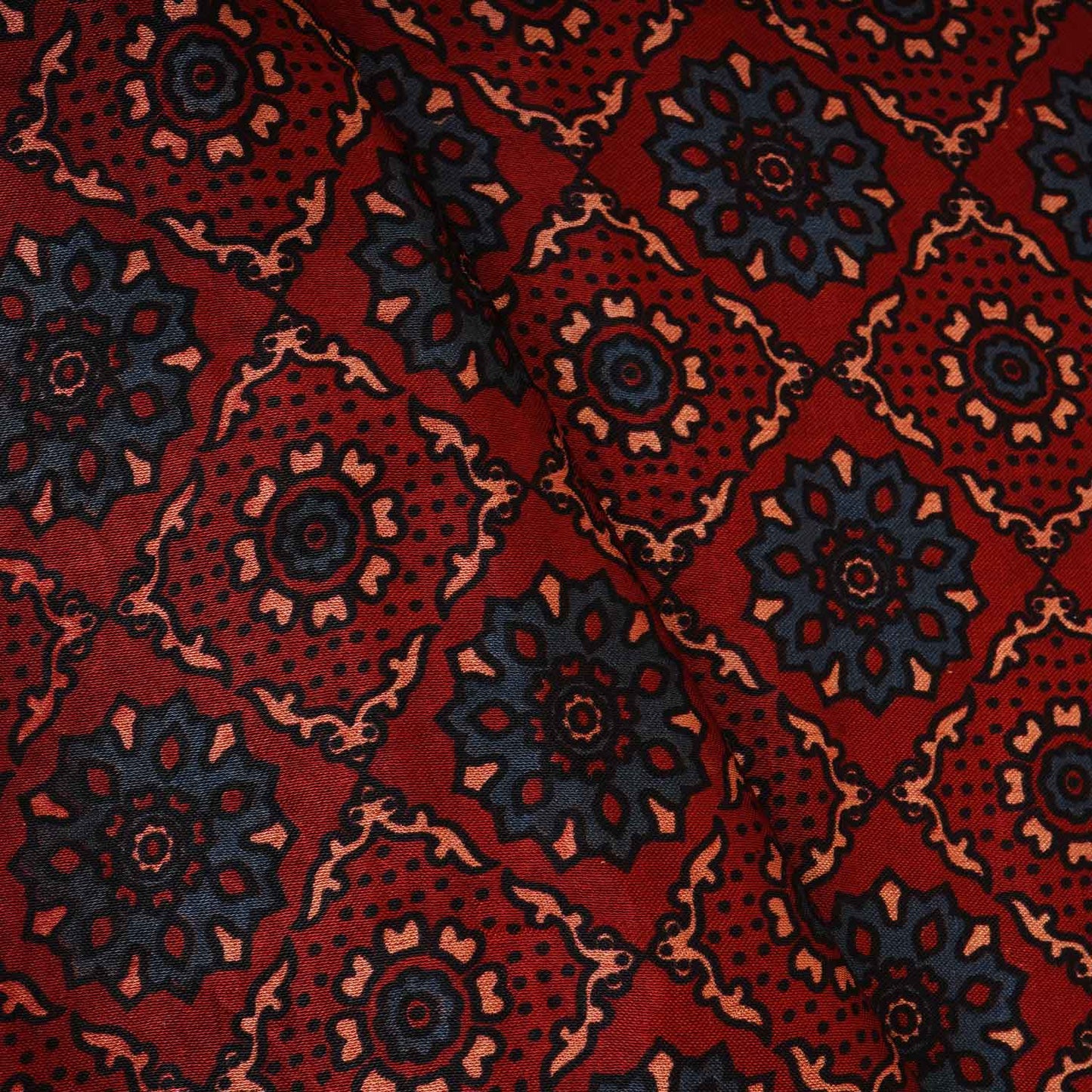 Red Ajrakh Print Mashru Silk Fabric EEG-28313