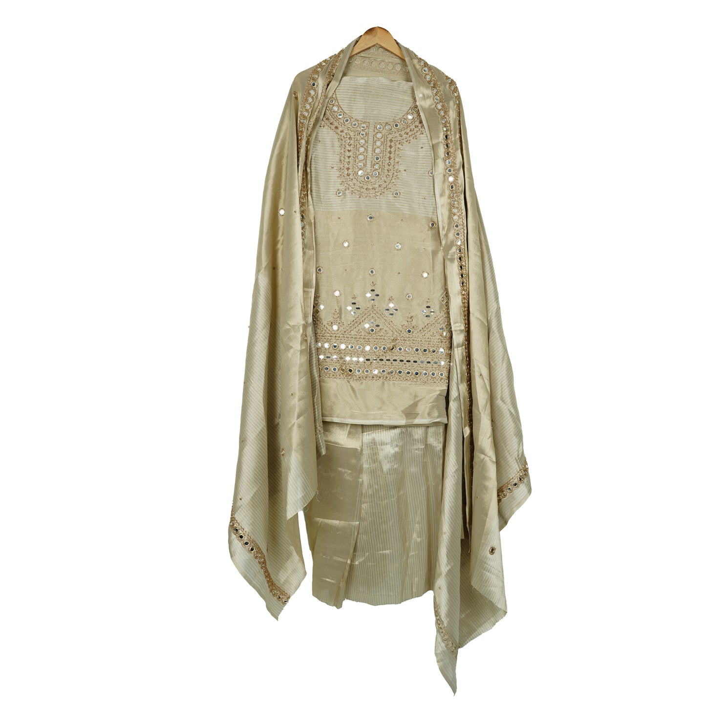 Golden mirror work Pure Tissue Suit Set Dupatta TF-31371
