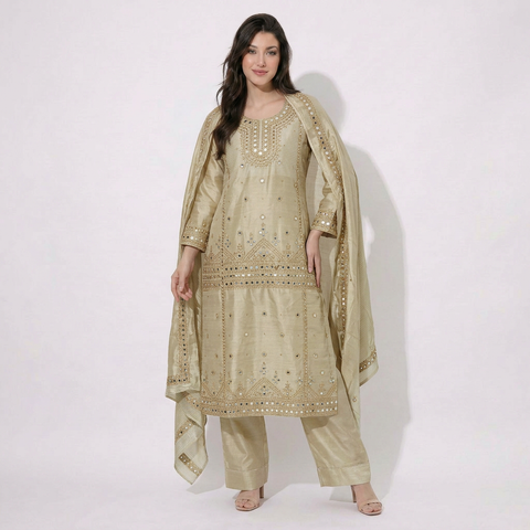 Golden mirror work Pure Tissue Suit Set Dupatta TF-31371