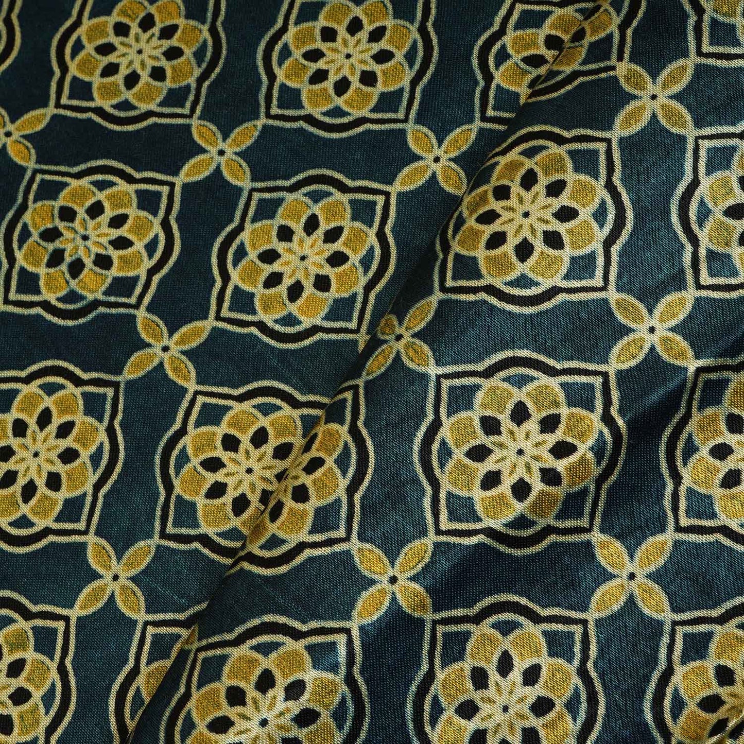 Teal Blue Floral Print Mashru Silk Fabric EEG-28315