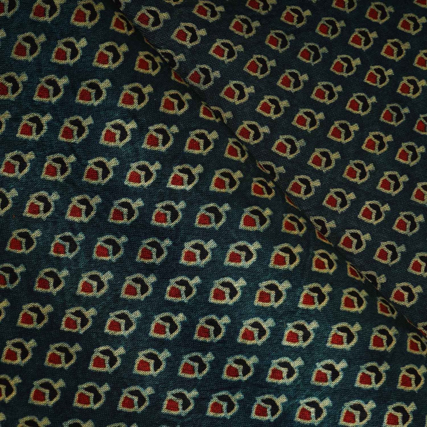 Teal Blue Floral Print Mashru Silk Fabric EEG-28316