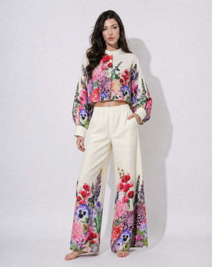 Butter Yellow floral print Cotton Cord Set SM-31917 - TradeUNO