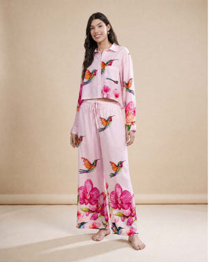 Baby Pink Bird print Cotton Cord Set SM-31918 - TradeUNO