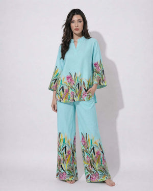 Sky Blue floral Cotton Cord Set SM-31921 - TradeUNO