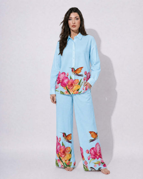 Sky Blue Bird thread embroidery Cotton Cord Set SM-31923