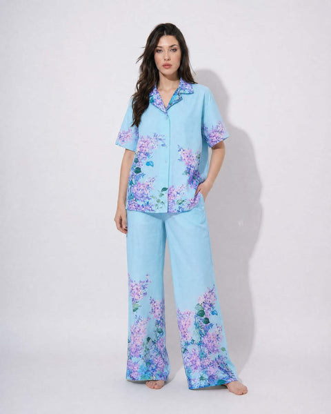 Blue floral print Cotton Cord Set SM-31924