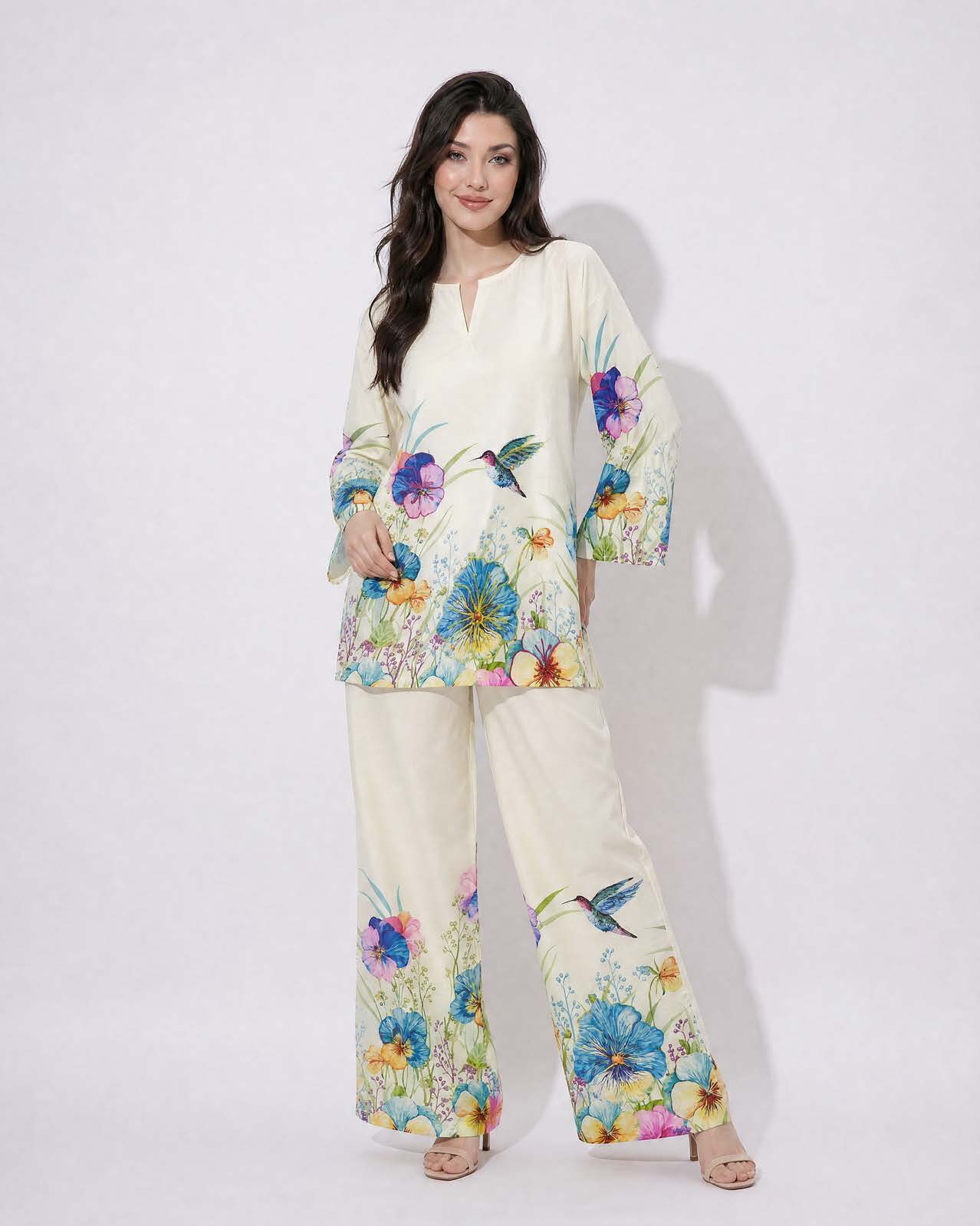 Butter Yellow floral Bead embroidery Cotton Cord Set SM-31925