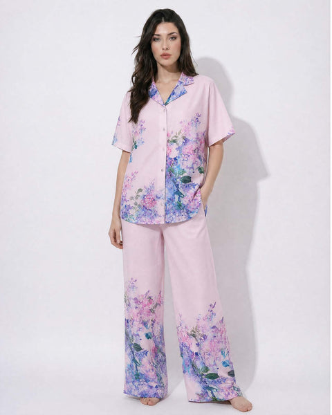 Light Pink floral embroidery Cotton Cord Set SM-31926