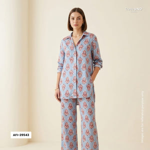 Sky Blue floral Print Modal Satin Fabric AFI-29543 - TradeUNO