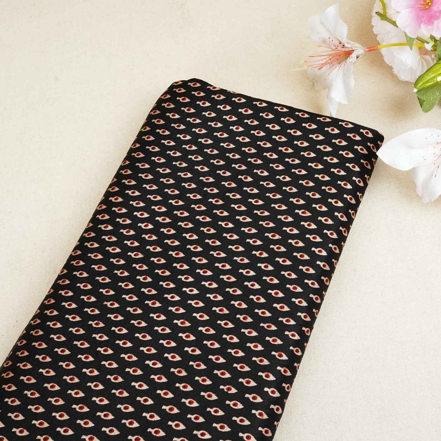 Black Floral Print Mashru Silk Fabric EEG-28320 - TradeUNO