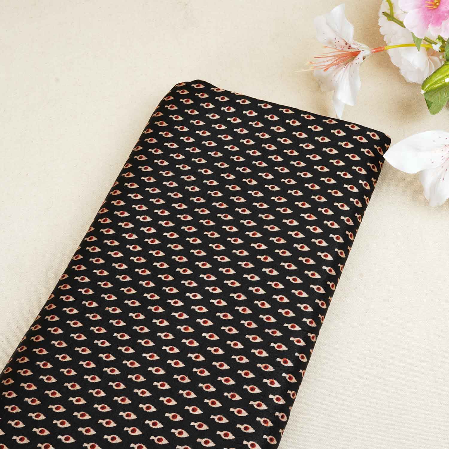 Black Floral Print Mashru Silk Fabric EEG-28320 - TradeUNO