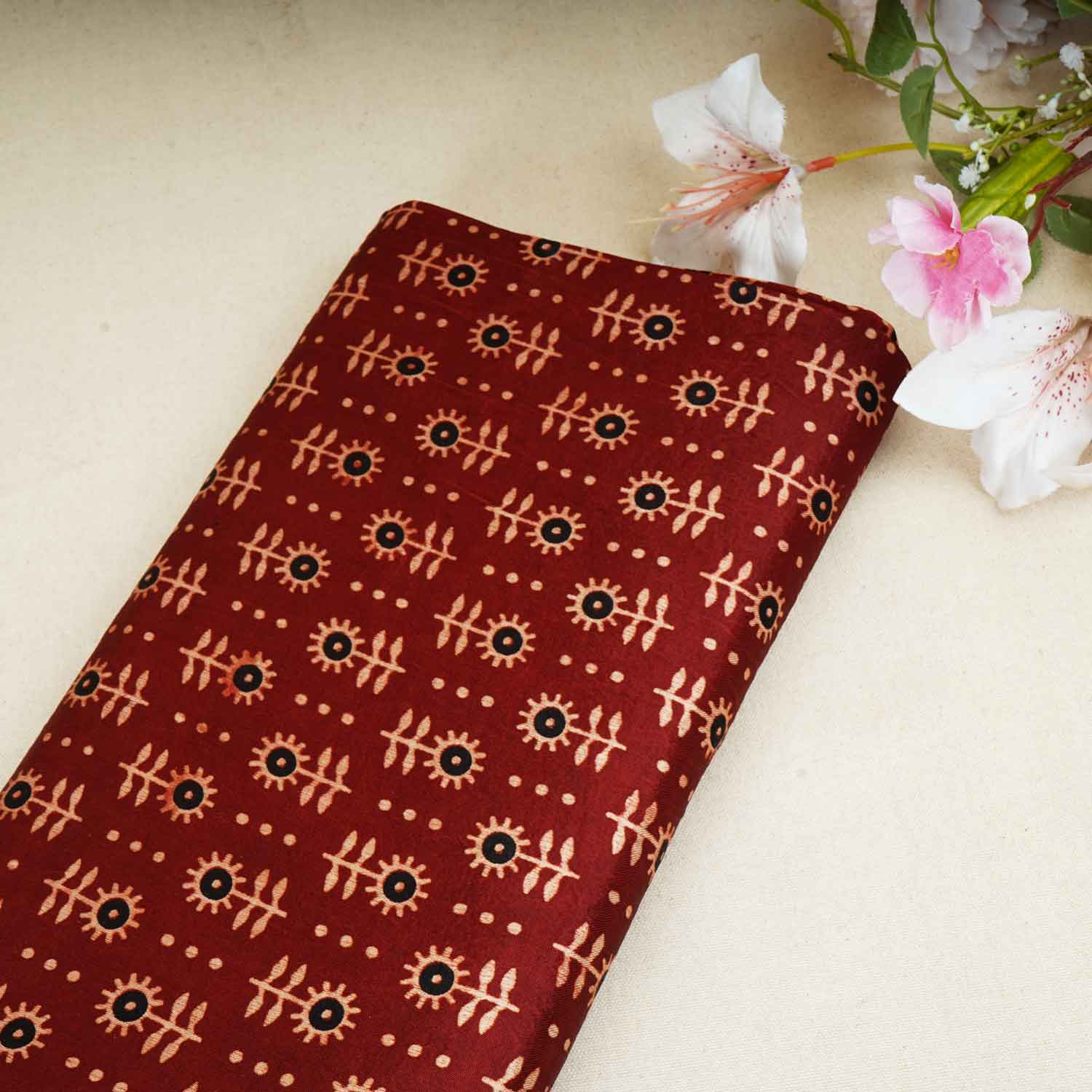 Red Floral Print Mashru Silk Fabric EEG-28321 - TradeUNO
