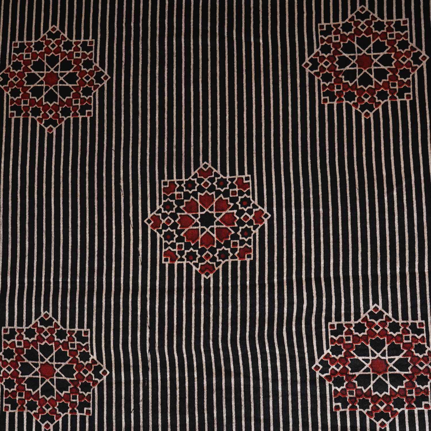 Black Abstract Strips Print Mashru Silk Fabric EEG-28322 - TradeUNO