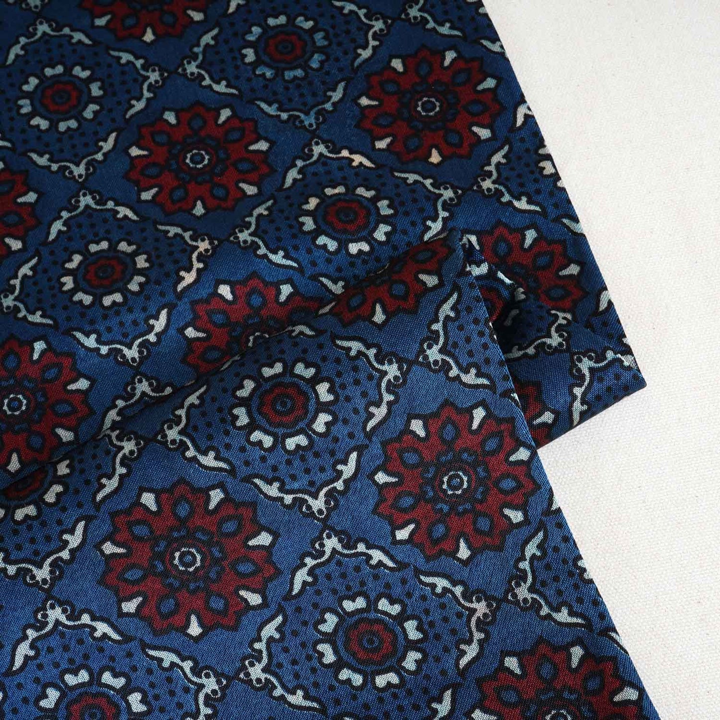 Teal Blue Ajrakh Print Mashru Silk Fabric EEG-28323