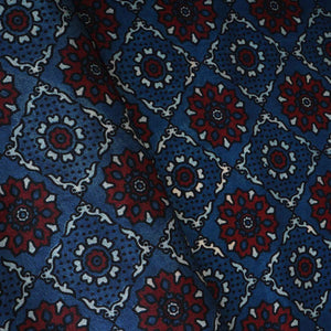 Teal Blue Ajrakh Print Mashru Silk Fabric EEG-28323 - TradeUNO
