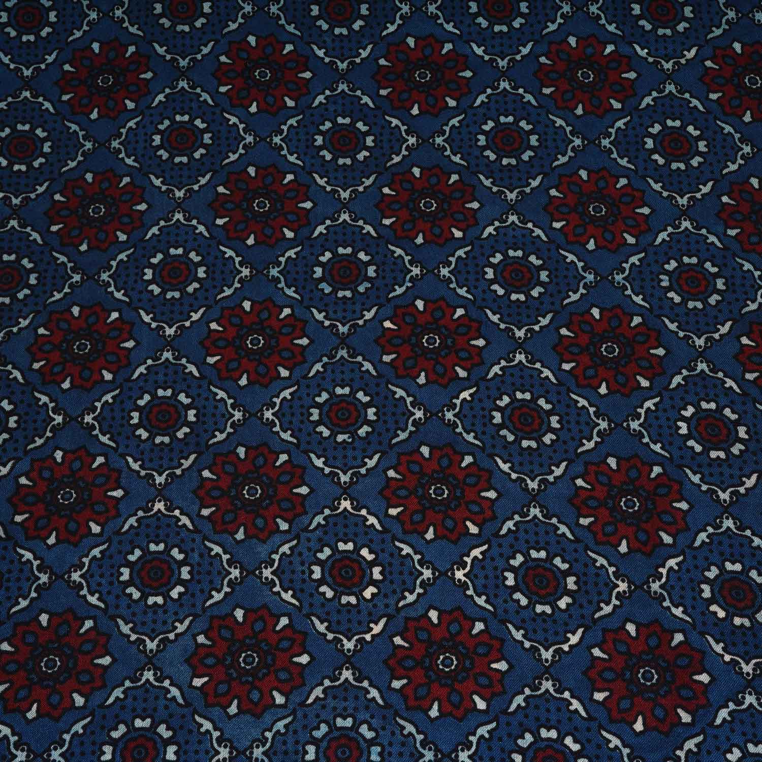 Teal Blue Ajrakh Print Mashru Silk Fabric EEG-28323 - TradeUNO