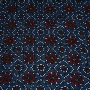 Teal Blue Ajrakh Print Mashru Silk Fabric EEG-28323 - TradeUNO