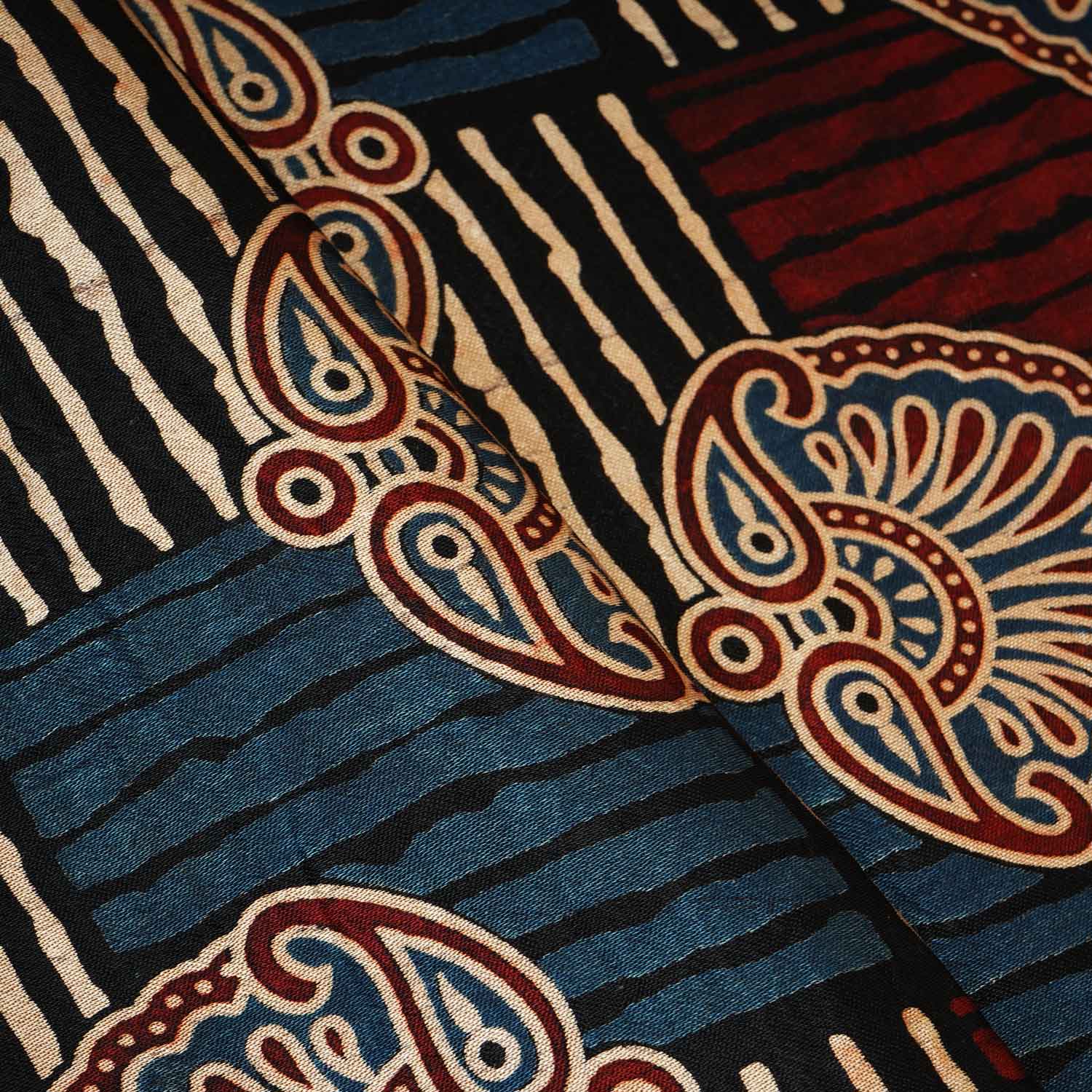Black Floral Print Mashru Silk Fabric EEG-28324 - TradeUNO