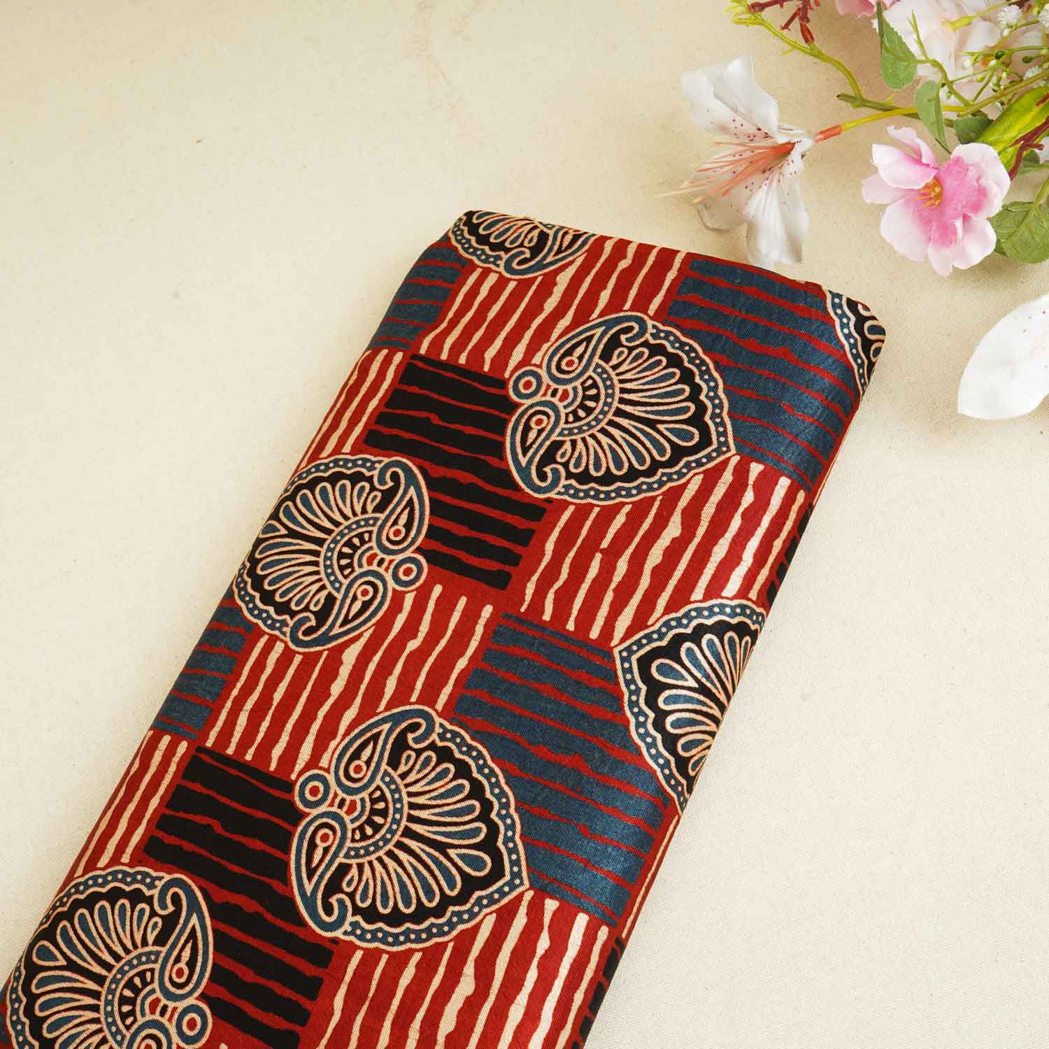 Red Floral Print Mashru Silk Fabric EEG-28325 - TradeUNO