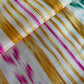 Off White Yellow Stripes Ikkat Print Bemberg Gajji Silk