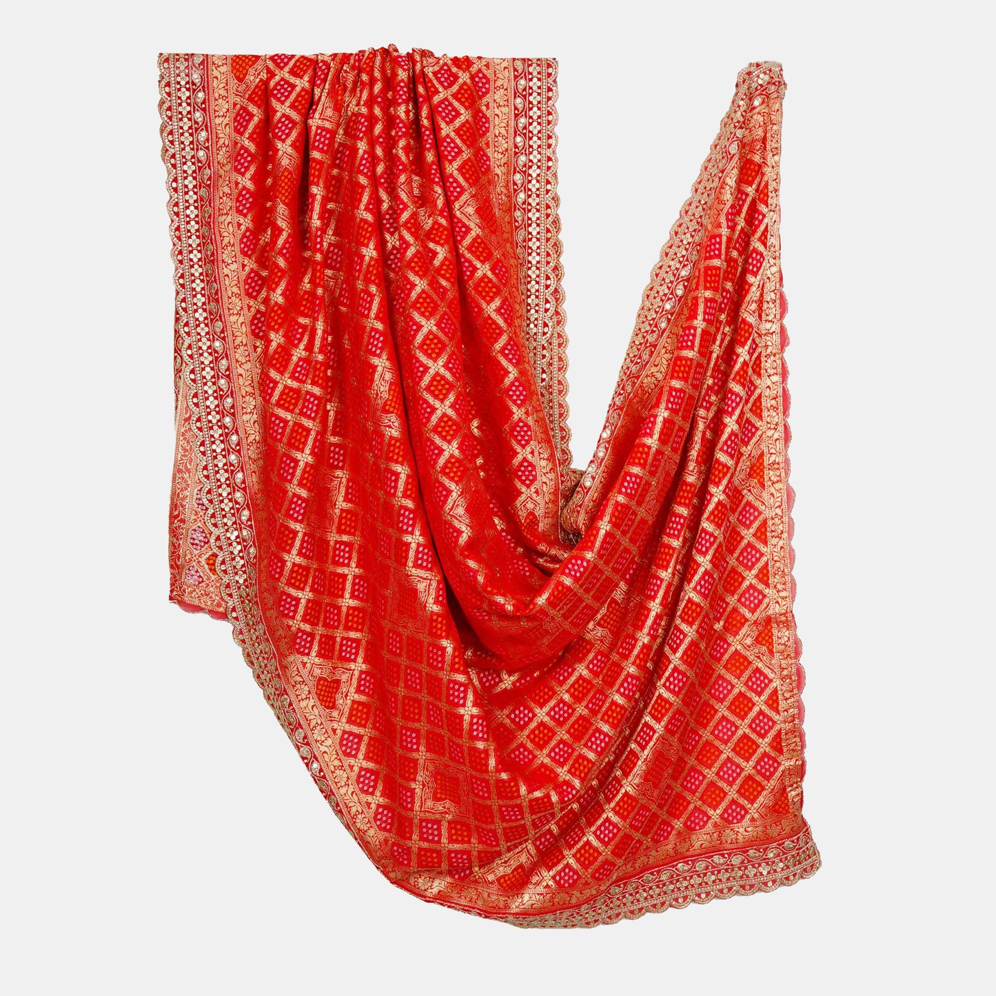 Red Bandhani Jacquard 60*60 Georgette Dupatta TF-32693
