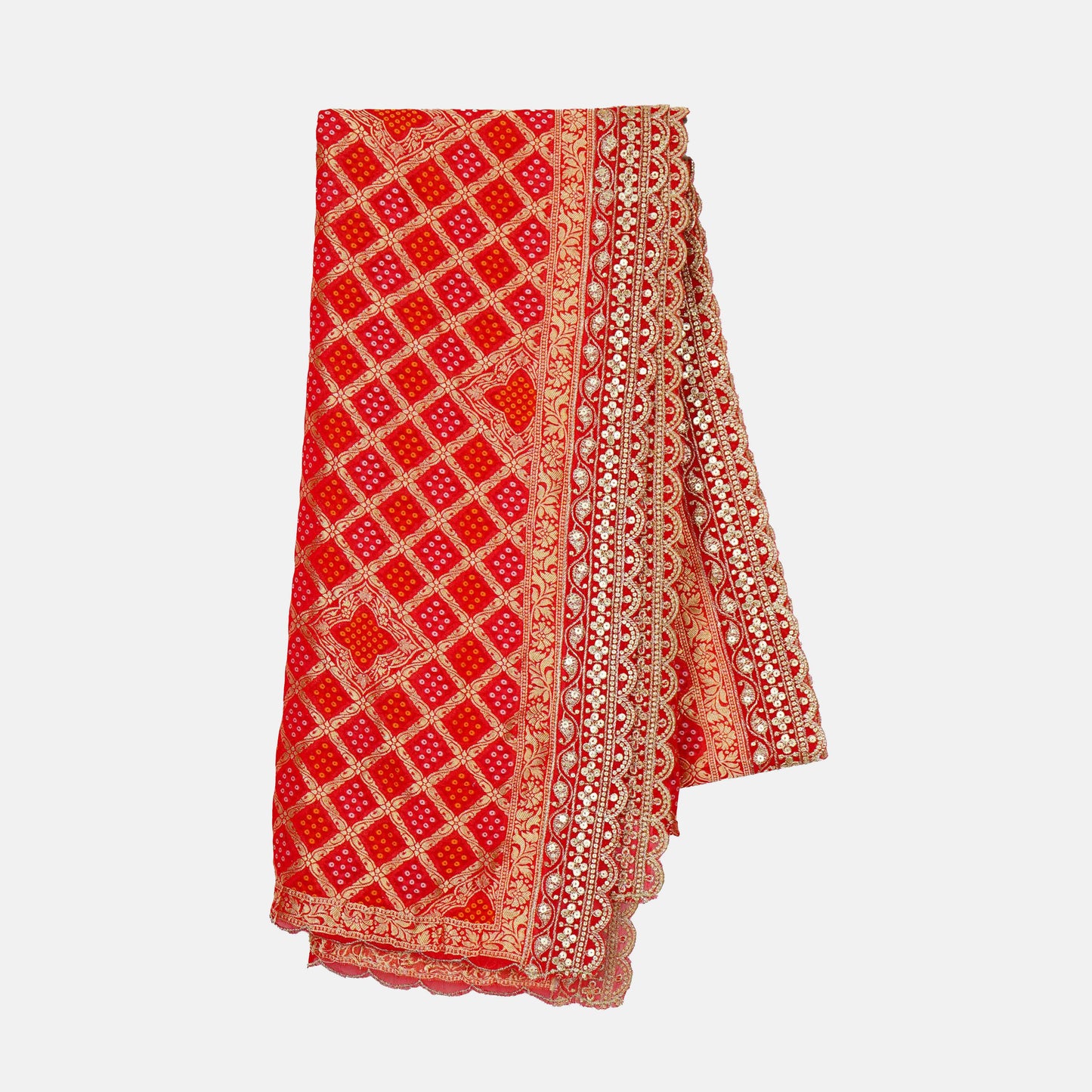 Red Bandhani Jacquard 60*60 Georgette Dupatta TF-32693