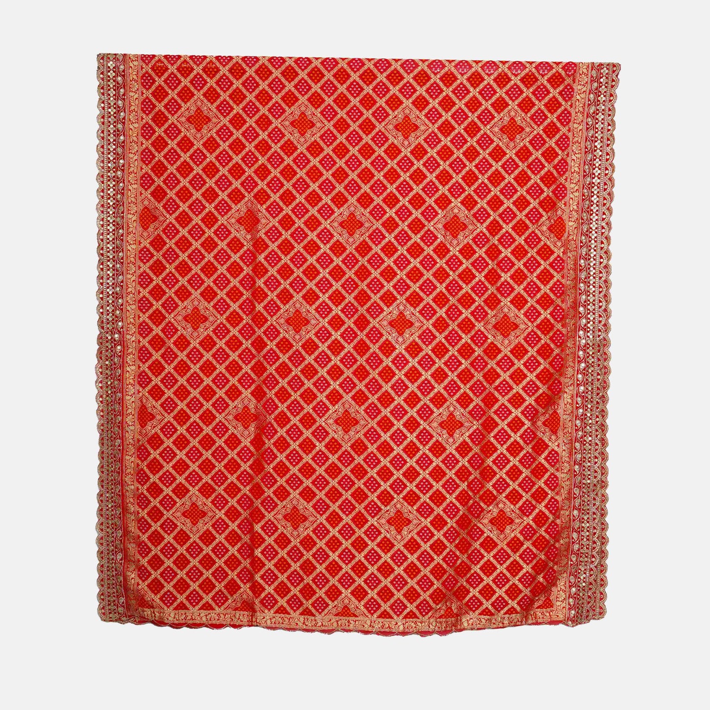 Red Bandhani Jacquard 60*60 Georgette Dupatta TF-32693