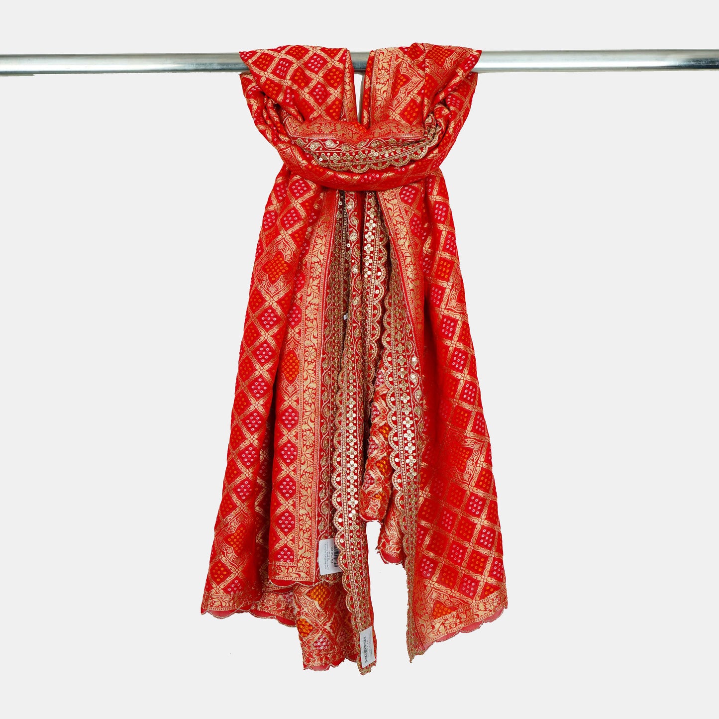 Red Bandhani Jacquard 60*60 Georgette Dupatta TF-32693
