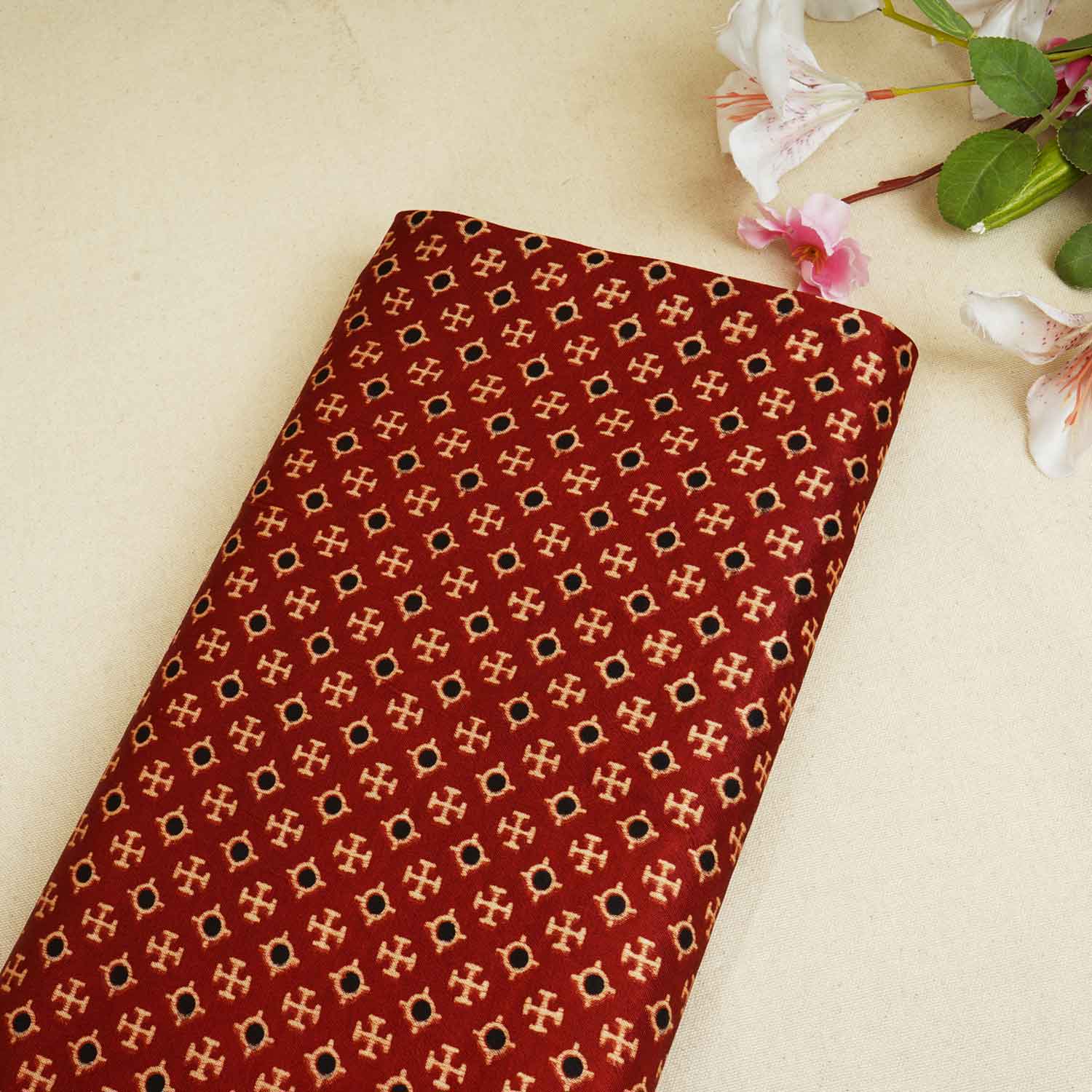 Red Floral Print Mashru Silk Fabric EEG-28328 - TradeUNO