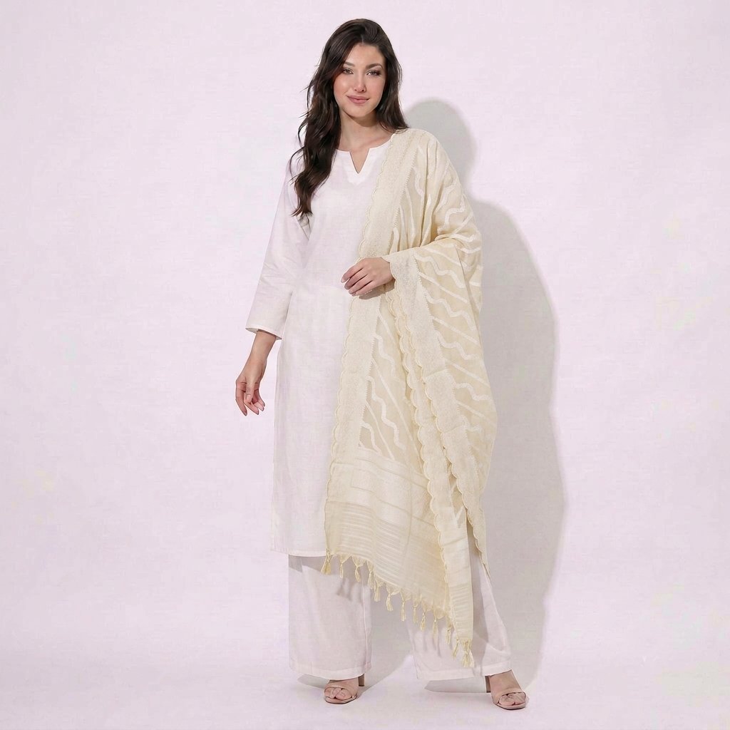 Off White Dyeable Abstract Cotton Dupatta UF-32884