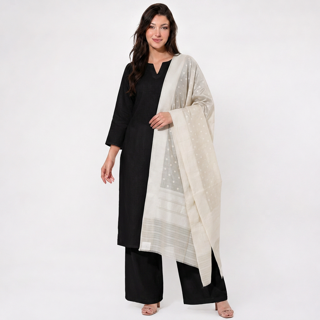 Off White Dyeable Buti Cotton Dupatta UF-32885
