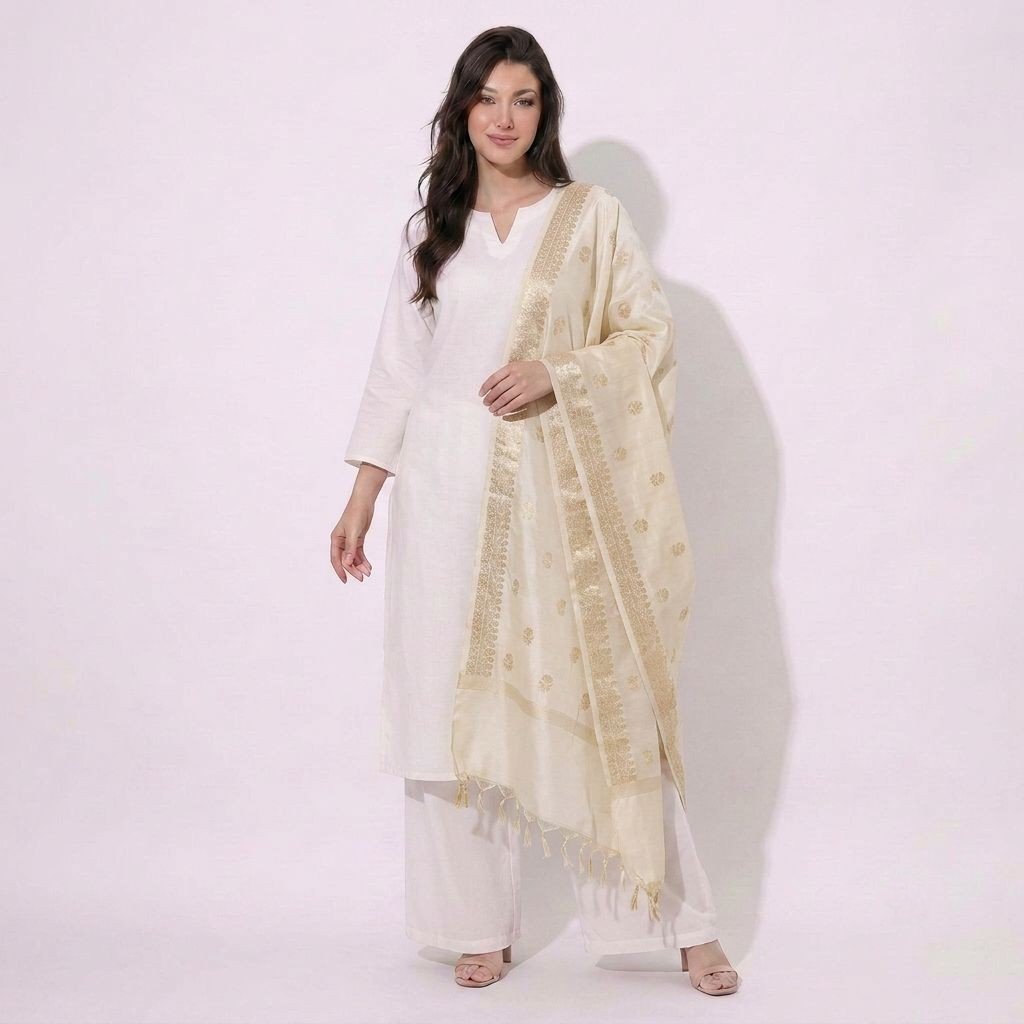 Off White Dyeable Zari Buti Chiniya Silk Dupatta UF-32888