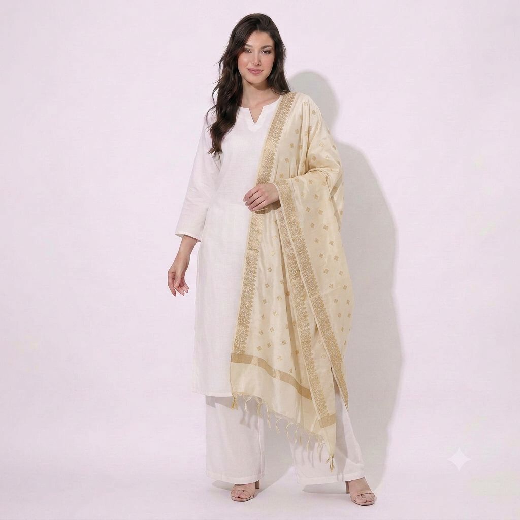 Off White Dyeable Zari Buti Chiniya Silk Dupatta UF-32889