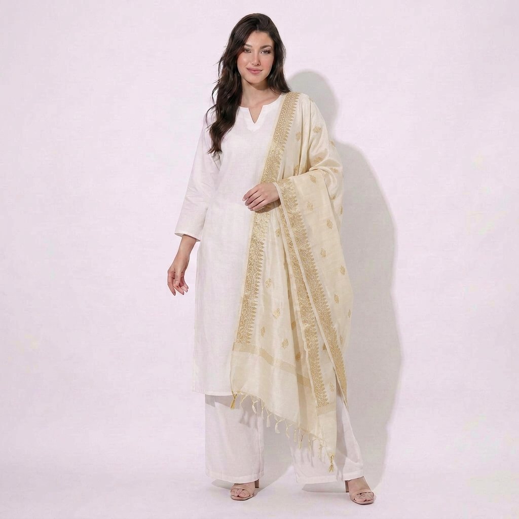 Off White Dyeable Floral Buti Chiniya Silk Dupatta UF-32892