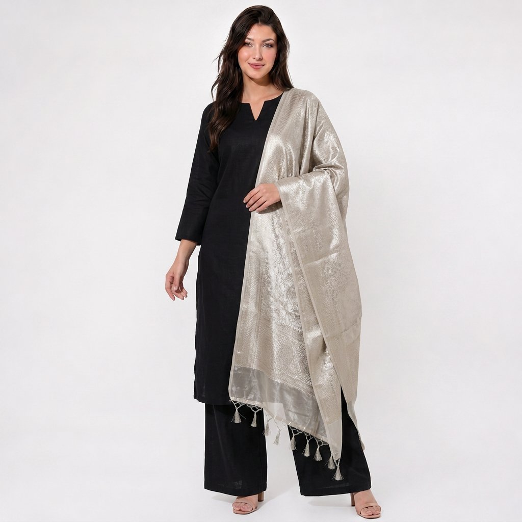 Silver Dyeable Jaal Pure Tissue Dupatta UF-32895