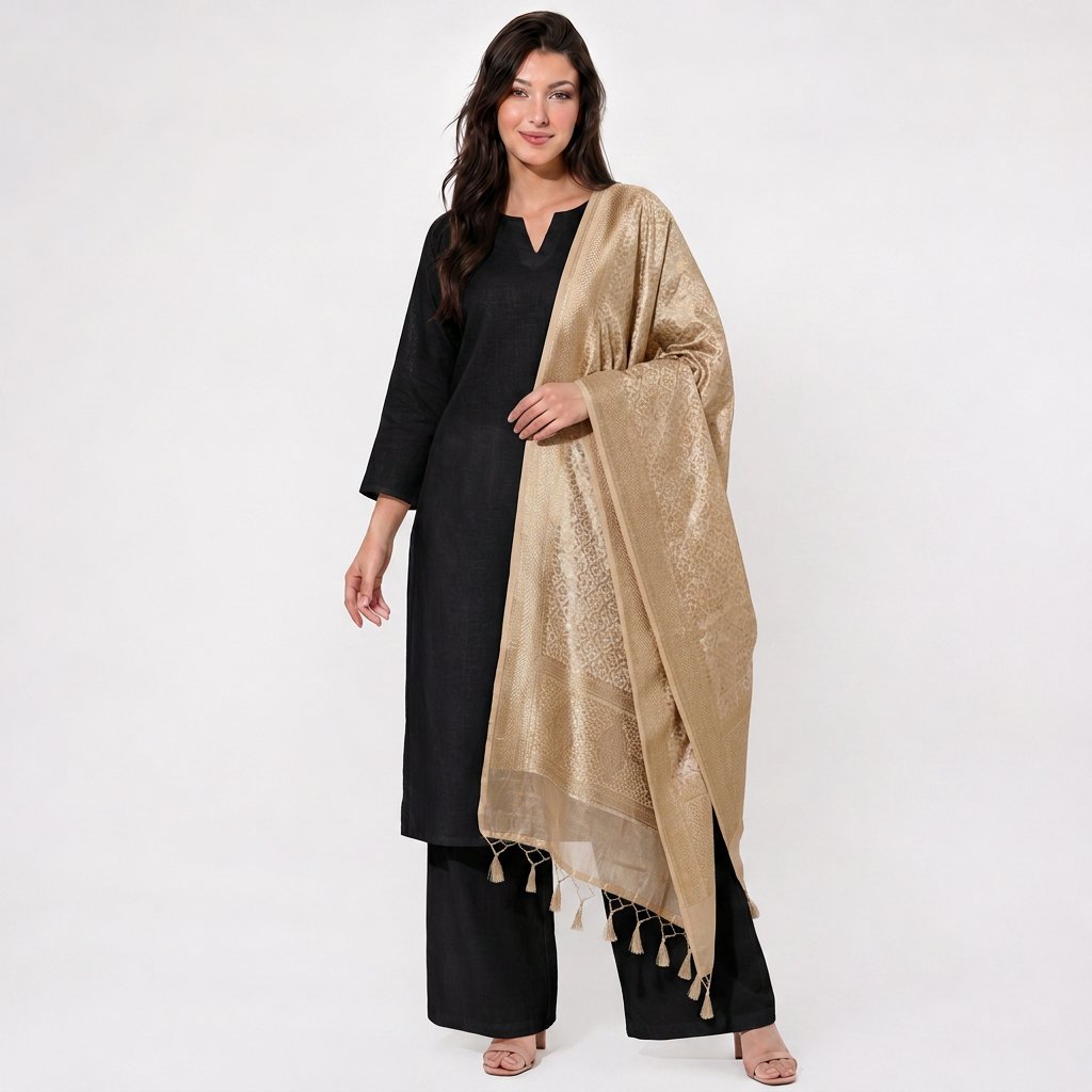 Golden Dyeable Geometrical Pure Tissue Dupatta UF-32897