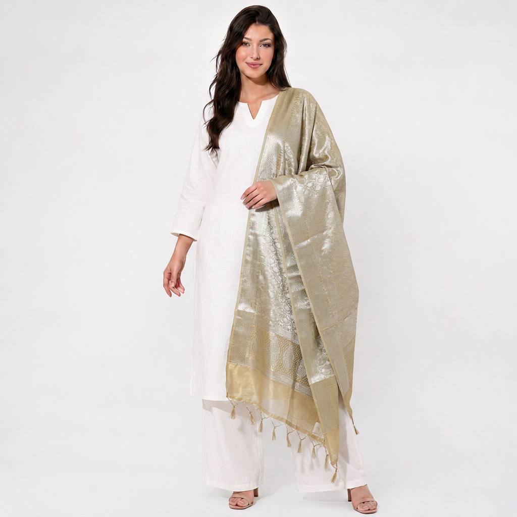 Golden Dyeable Jaal Pure Tissue Dupatta UF-32898