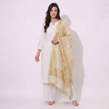 Off White Dyeable Leheriya Golden Zari Pure Katan Silk Dupatta UF-32904