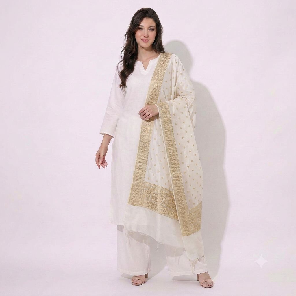 Off White Dyeable Buti Pure Katan Silk Dupatta UF-32905