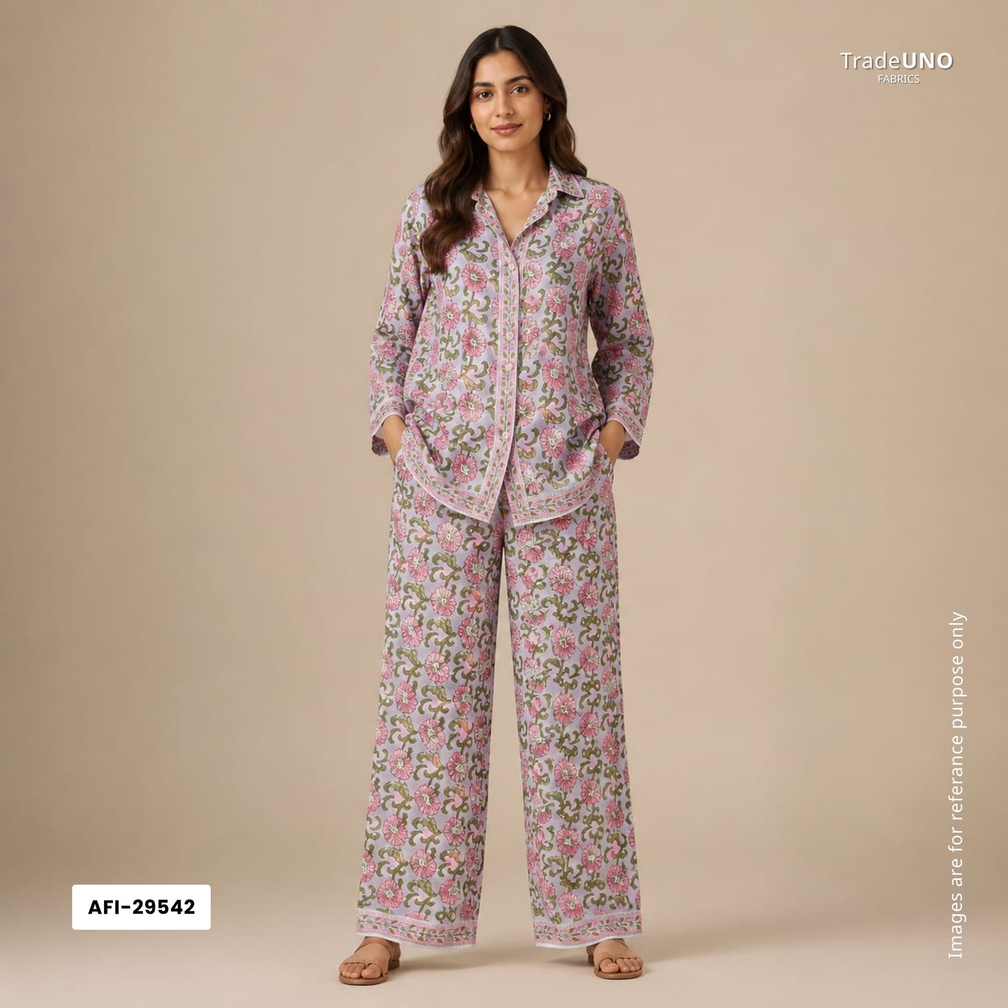 Lavender floral print Modal Satin Fabric AFI-29542 - TradeUNO