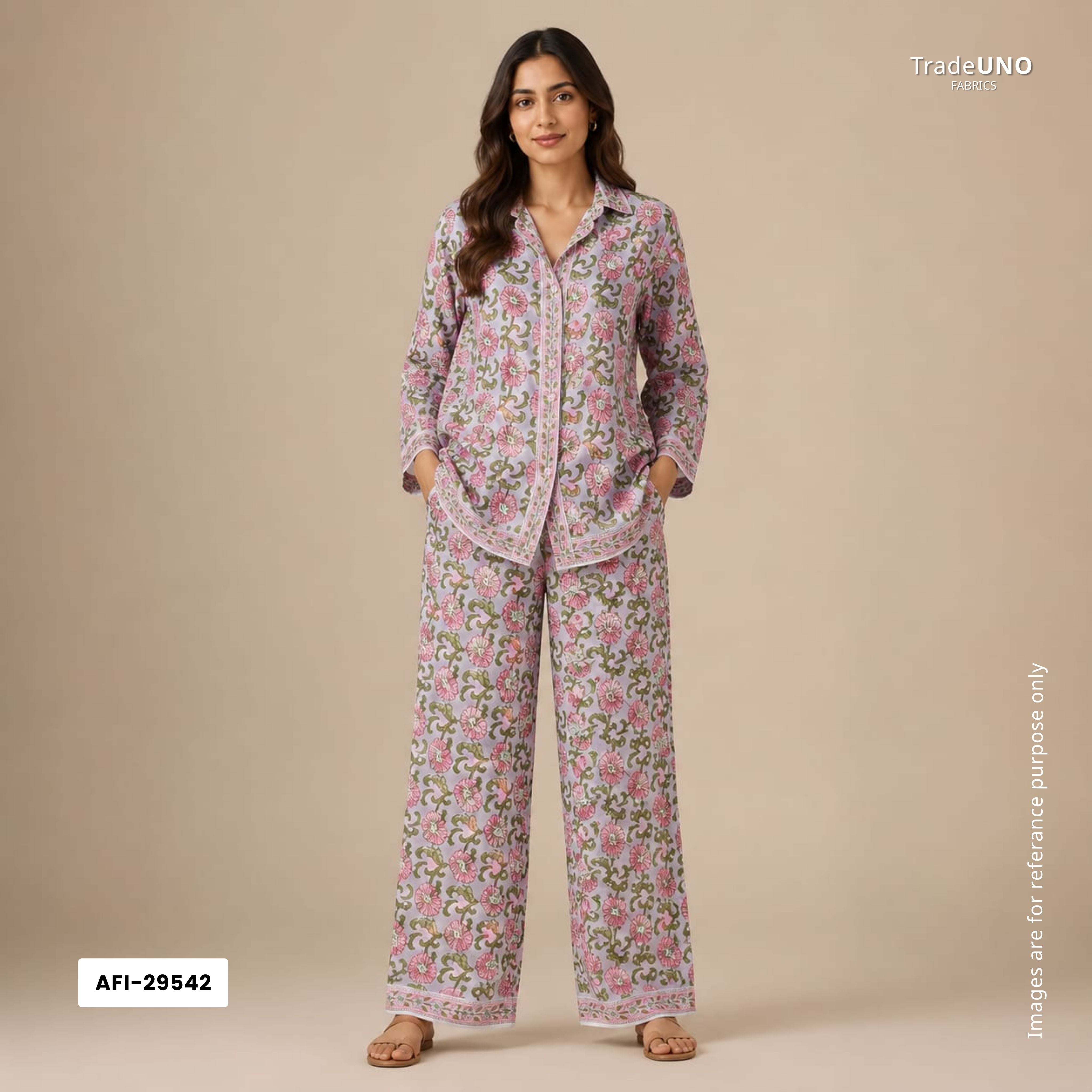 Lavender floral print Modal Satin Fabric AFI-29542 - TradeUNO