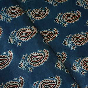 Teal Blue Floral Print Mashru Silk Fabric EEG-28330 - TradeUNO