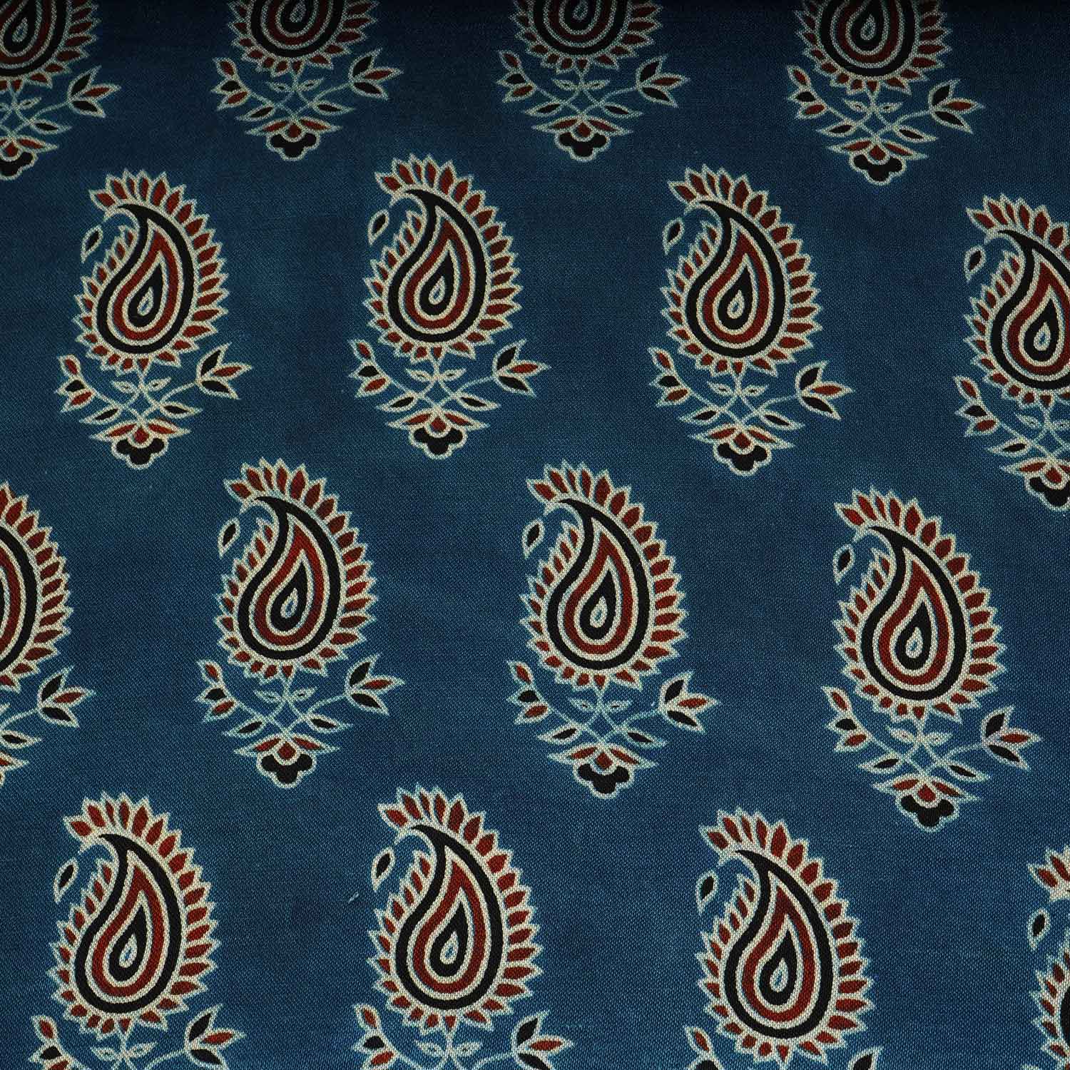 Teal Blue Floral Print Mashru Silk Fabric EEG-28330 - TradeUNO