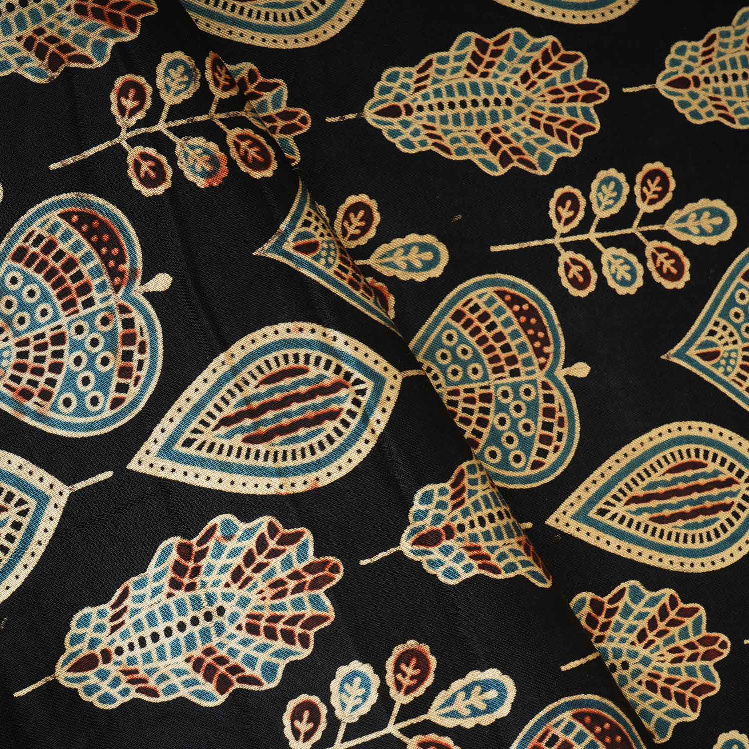 Black Floral Print Mashru Silk Fabric EEG-28332 - TradeUNO