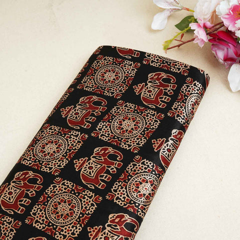 Black Ajrakh Print Mashru Silk Fabric EEG-28334