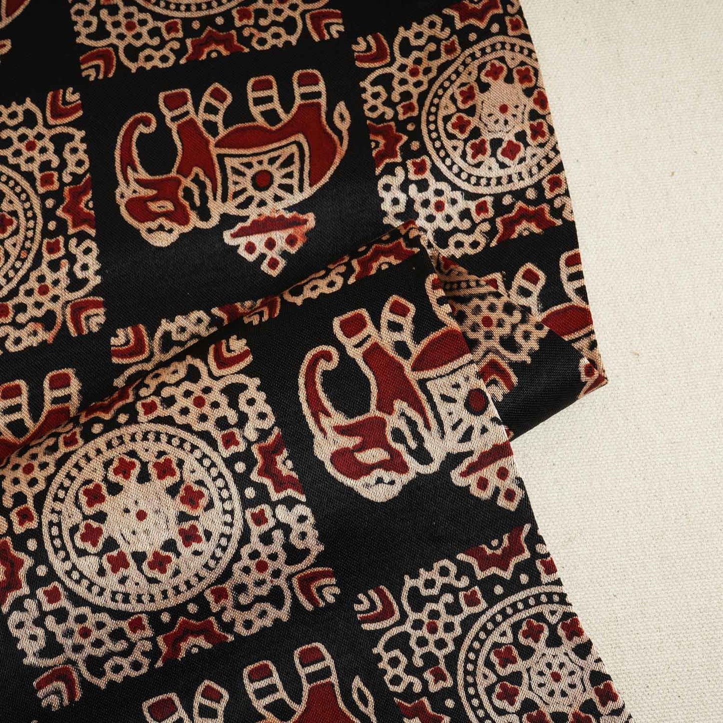 Black Ajrakh Print Mashru Silk Fabric EEG-28334