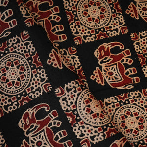 Black Ajrakh Print Mashru Silk Fabric EEG-28334 - TradeUNO
