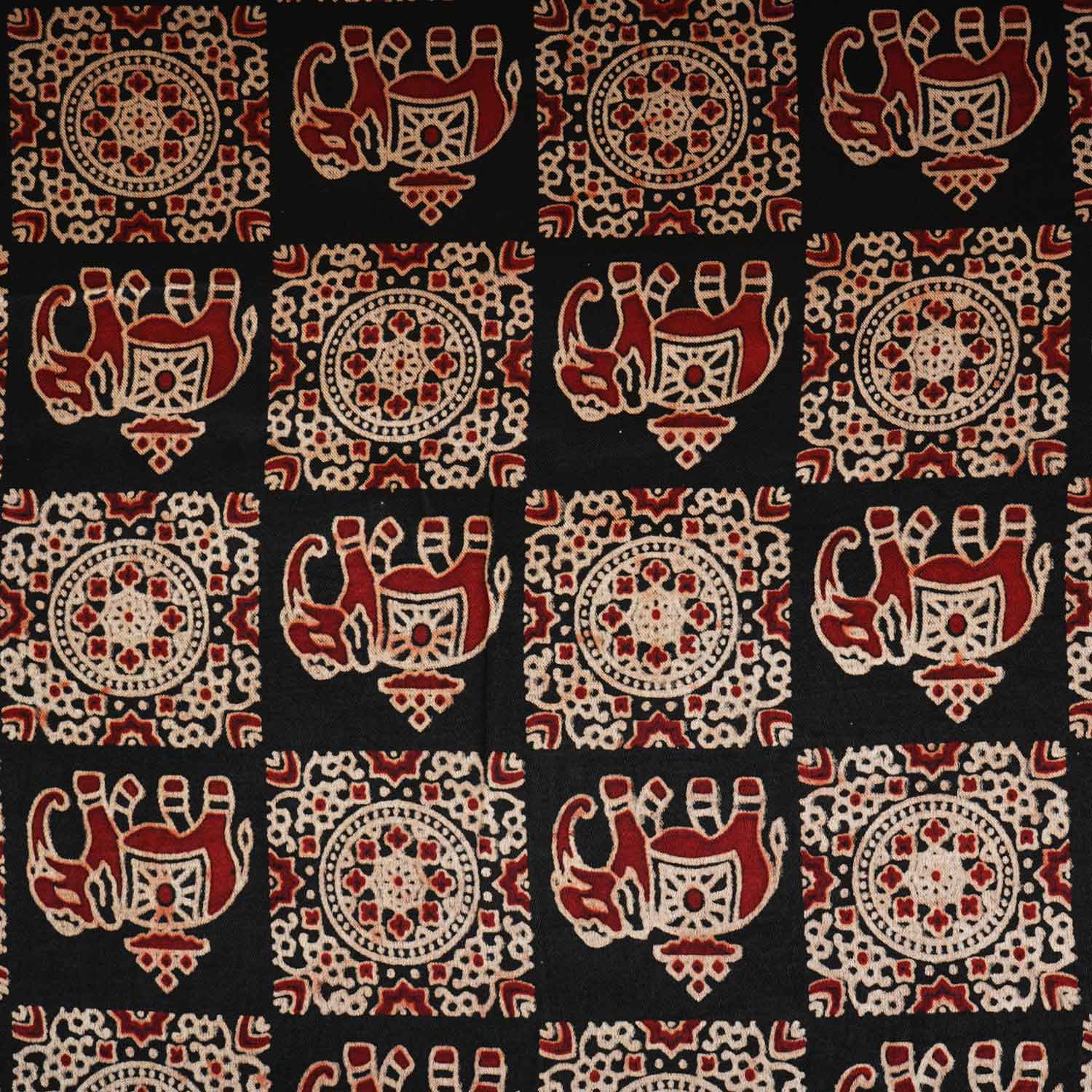Black Ajrakh Print Mashru Silk Fabric EEG-28334 - TradeUNO